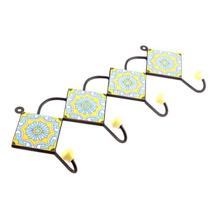 Yellow And Turquoise Sunflower Tiles Hooks